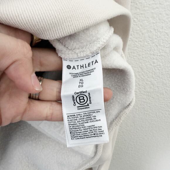 [Athleta] Bone Cream Forever Fleece 1/2 Zip Cropped Hoodie Long Sleeve Size XL - Picture 13 of 13